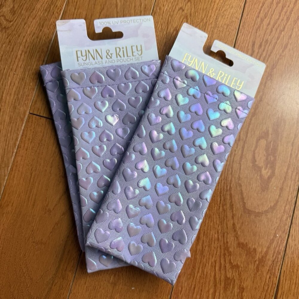 Fynn & Riley Sunglass Pouch Set Holographic Hearts Case Travel Storage Nordstrom